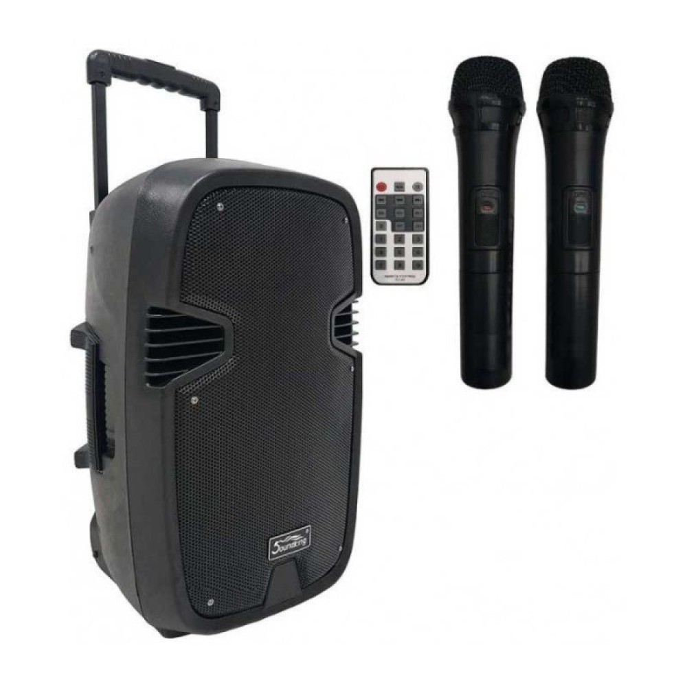 Portable 2-Way Active Speaker with Bluetooth and 2 Wireless Mic Capabilities